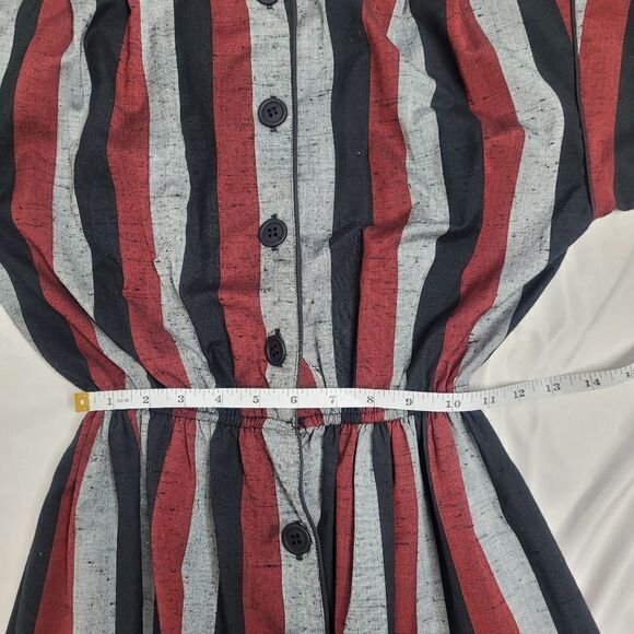 VINTAGE 70s dress striped button up half sleeve S - Picture 7 of 8
